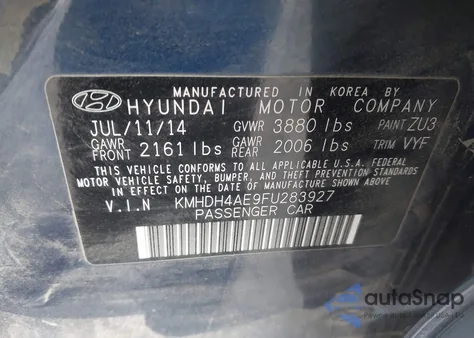 2015 Hyundai Elantra Limited z USA, uszkodzony, nr VIN KMHDH4AE9FU283927
